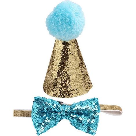 Chapeau pour animaux de compagnie et nœud papillon, 2 pièces (BLEU CLAIR) (1/3)