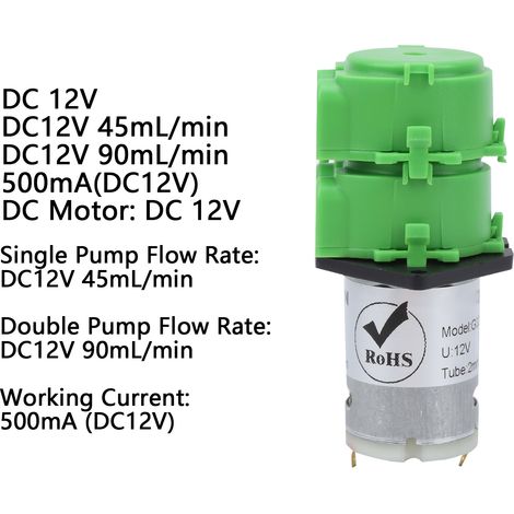 Doppelkopf-Schlauchpumpe, Mini-Umwälzpumpe, Flachplatten-Wasserpumpe, 2 x 4 mm Pumpenschlauch, 12 V DC (1/5)