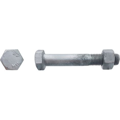 Boulon charpente bois tête hexagonale 12 x 140 mm galvanisé à chaud- Vendu par 100