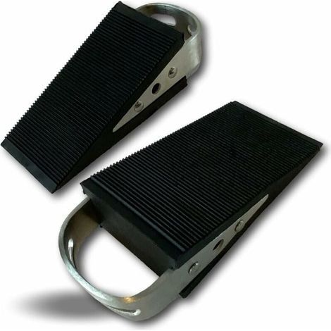 Box of 2 Hard Rubber Wedge-Shaped Door Stops with Non-Slip and Scratch-Resistant Sheet Metal Handles, Floor-Mounted Doorstop CALPOR2c, Black-LIAIKI (1/5)