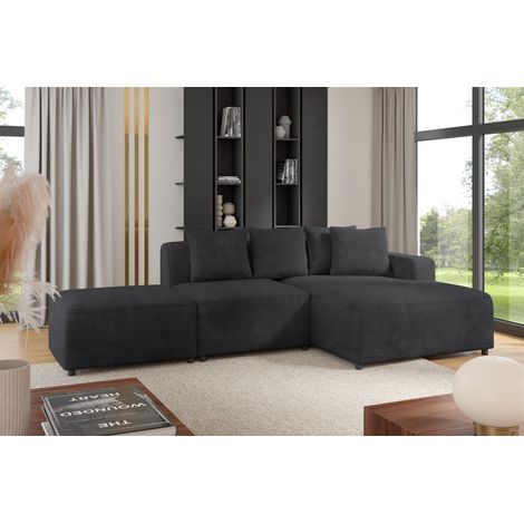 Ecksofa Designersofa MEGAN XS inkl. Hocker Stoff Poso Anthrazit Ottomane Rechts (1/3)