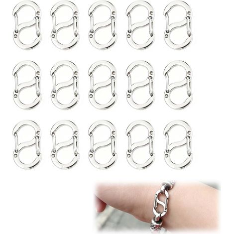 Lot de 15 fermoirs mousquetons à double ouverture, 1,5 x 12 mm, connecteurs métalliques pour colliers et bracelets, fermoirs à double ouverture faciles à utiliser pour la création et la réparation de (1/5)
