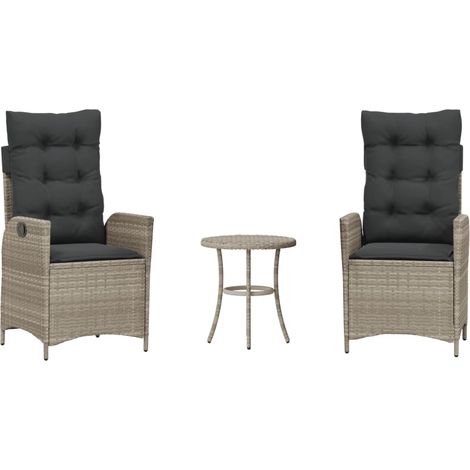 3-tlg. Bistro-Set mit Kissen Hellgrau Poly Rattan vidaXL