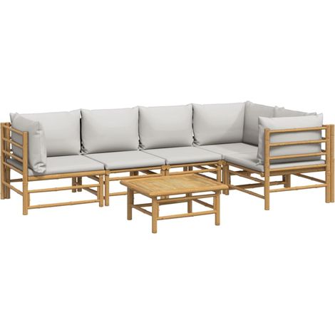 Mobili da giardino mobili da esterno Set di mobili da 6 pezzi con cuscini in bambù grigio chiaro 020016776
