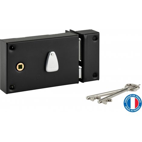 THIRARD - Serrure horizontale en applique à clé à fouillot pour portail, droite, axe 56mm, 140x82mm, noir, 2 clés - THIRARD (1/5)