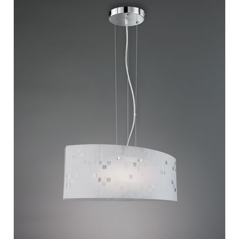 Hängeleuchte Pendellampe Pendelleuchte Glasschirm opal Schirmleuchte Wohnzimmerlampe Küche, Metall Glas Muster satiniert, 2x E27 Fassung, LxBxH 50x20x150cm (1/5)