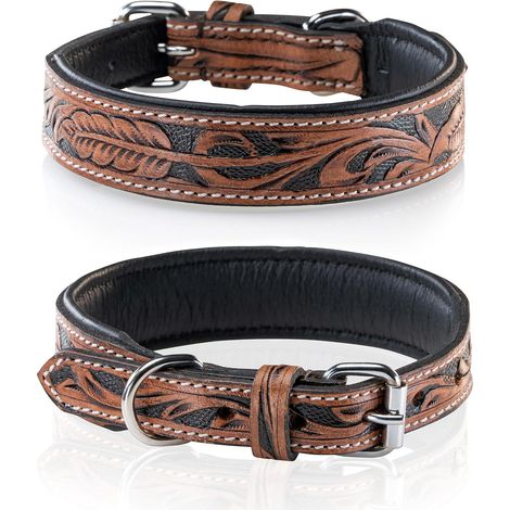 Collier pour chien unique en cuir, sculpté et rembourré à la main, collier en cuir de buffle, collier solitaire pour chien (L/40-49,5) (1/5)