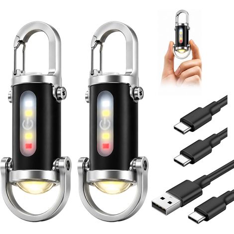 Lot de 2 Lampe Torche LED Rechargeable USB C Ultra Puissante, 7 Modes Éclairage Réglables, Lampe de Poche Étanche Porte Clé pour Camping, Pêche, Urgence, Rechargement Téléphone, 500 Lumens [Classe éne (1/5)