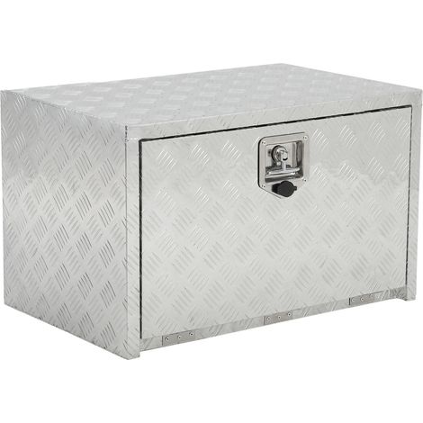 Coffre à outils sous-carrosserie en aluminium renforcé pour pick-up, remorque ou camping-car - Étanche, poignée pratique, serrure simple - Finition diamantée argentée - 18x18x18 cm (verrou simple, arg (1/5)