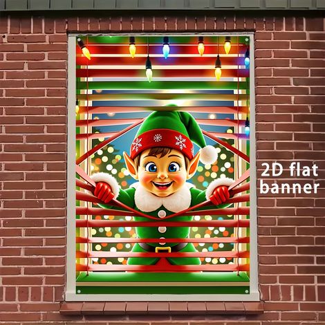 Bannière de Noël à suspendre à la fenêtre, décoration festive, toile de fond bonhomme de neige et Père Noël pour les fêtes de fin d'année - 80 x 120 cm (polyester) - 14
