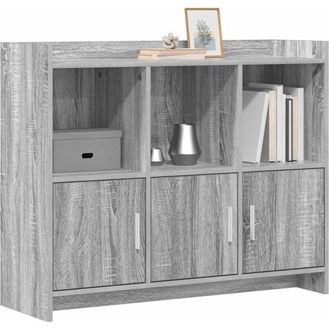 Buffet Bas de Cuisine en Bois d'Ingénierie Gris, Meuble de Rangement 98,5 x 33 x 80 cm avec Portes et Étagères, Console d'Entrée ou de Salon (1/5)