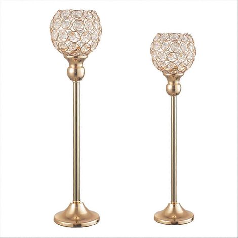 Lot de 2 bougeoirs décoratifs de table en métal et cristal B (1/5)