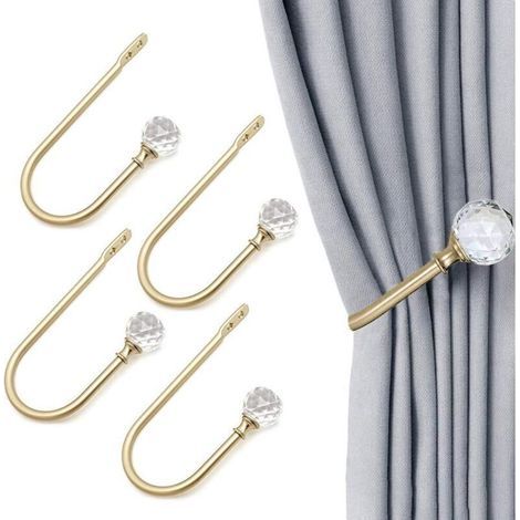 4 pièces de rideaux en forme de U avec boules de cristal transparentes pour décoration murale, Doré (1/4)
