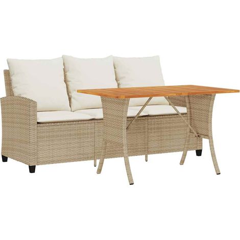 Sofá jardín de 3 plazas con cojín y mesa beige ratán sintético vidaXL (1/5)