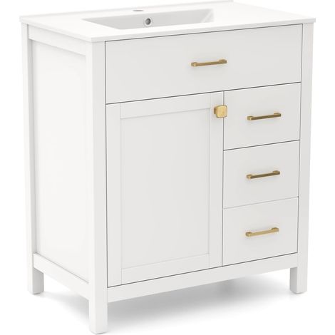 COSTWAY 76cm Bathroom Vanity Storage Cabinet with Sink-White (1/5)