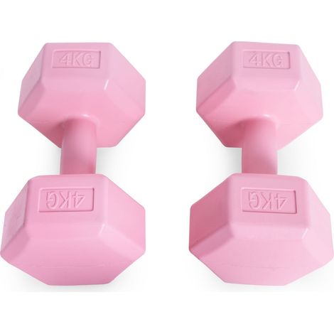Hex dumbbells set 2x4 kg, exercise weights, fitness load, pink, ModernHome (1/5)
