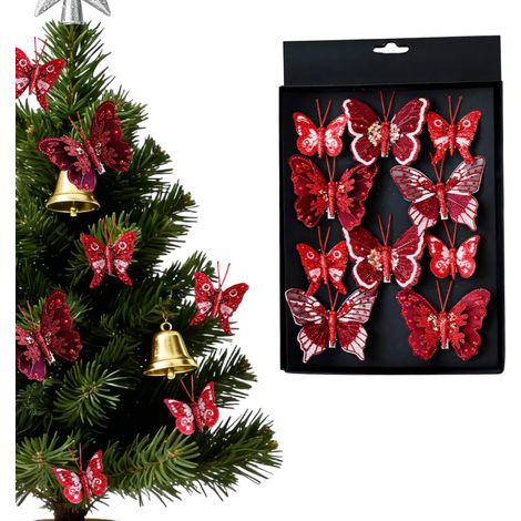 Lot de 10 Décorations de Noël en Forme de Papillon, Papillons Creux à Paillettes de la Fête, Pendentif Arbre de Noël, Ornements avec Pinces pour Mariage, Anniversaire ou Fêtes, Cadeaux de la Fêtes (1/5)