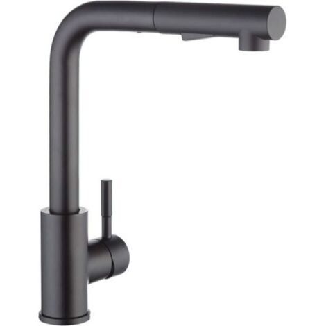 Küchenarmatur mit schwarzer Brause, Küchenarmatur mit Ausziehbrause, Küchenarmatur aus gebürstetem Edelstahl 304, 360° drehbarer Spültischmischer, 2-Düsen-Spültischarmatur (matt schwarz) (1/4)