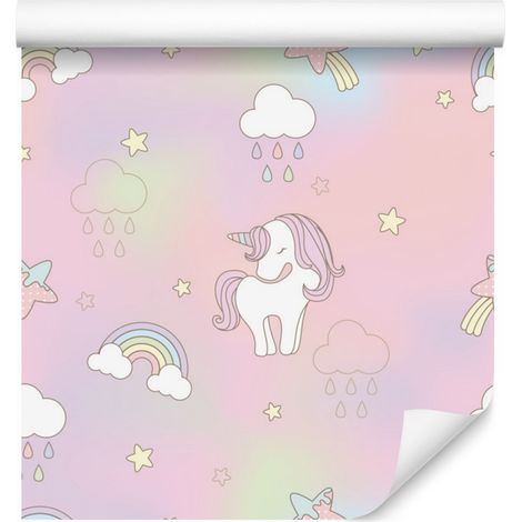 Papel pintado Unicornios coloridos frente a estrellas y nubes 50x1000 cm (1/5)