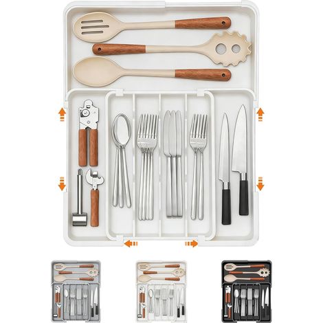 Multidirectionnel Organisateur de Tiroir Extensible, Organisateur de Tiroir de Cuisine avec 7 Compartiments Multidirectionnels pour Ustensiles, Range-Couverts pour Tiroir, Range Couvert (1/5)