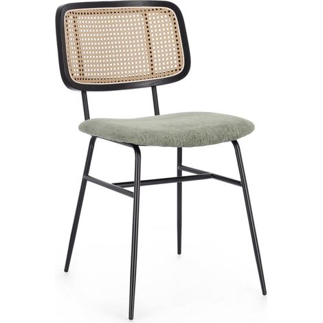 Lot de 2 chaises 45x59x80,5 cm en tissu vert et métal noir (1/5)