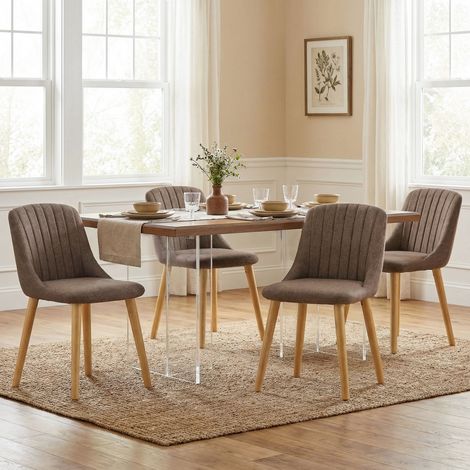 Goeurvant Sedie da pranzo moderne con seduta imbottita, schienale ergonomico e gambe in legno, Stile e comfort in un unico design - Set di 2 - Marrone - Lino