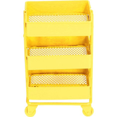 Étagère de rangement à 3 niveaux pour maison de poupée, modèle mobile à l'échelle 1:12, chariot avec roues, jaune (1/5)