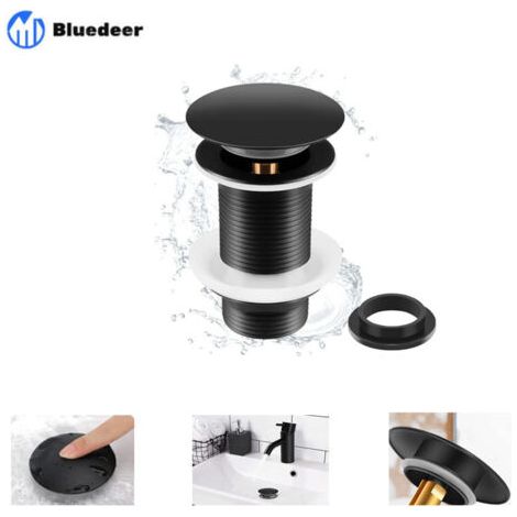 Bonde de lavabo noire sans trop-plein – Mécanisme clic-clac – Laiton et alliage de zinc – Installation facile sans outils – Compatible éviers standards – Zhuoxuan