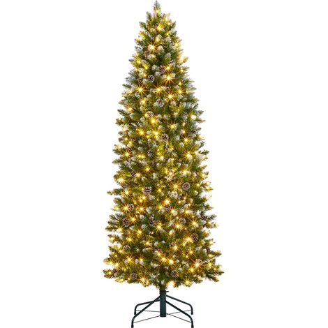 Sapin de Noël artificiel réaliste avec LED intégrées, nombreuses pointes et pommes de pin – Support métallique pliable – Décoration intérieure/extensionérieure – 230cm, 7.5FT (Europe) (1/5)