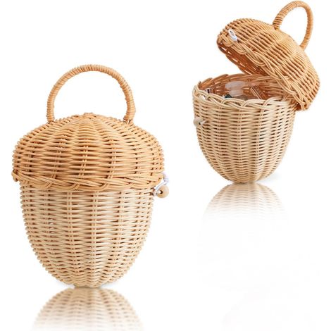 Panier en Rotin fait main en forme de gland pour rangement de jouets, organisation extérieure et décoration intérieure (1/5)