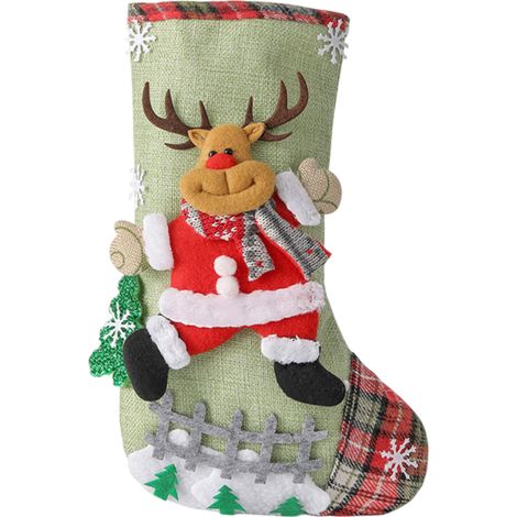 4 calcetines navideños con diseño de Papá Noel y renos, tamaño grande, decoración para el hogar y regalo para niños. (1/5)