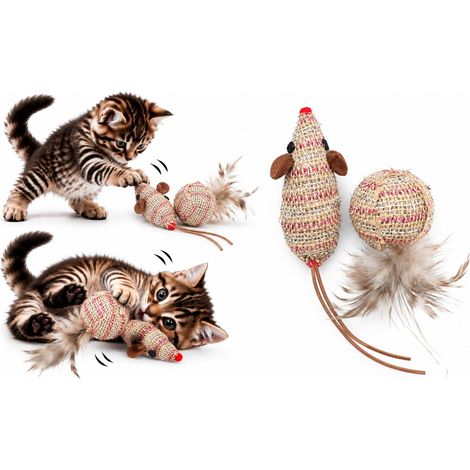 Jouet Chat - Balle + Souris Brun - 9 x 4 x 4 cm (1/3)