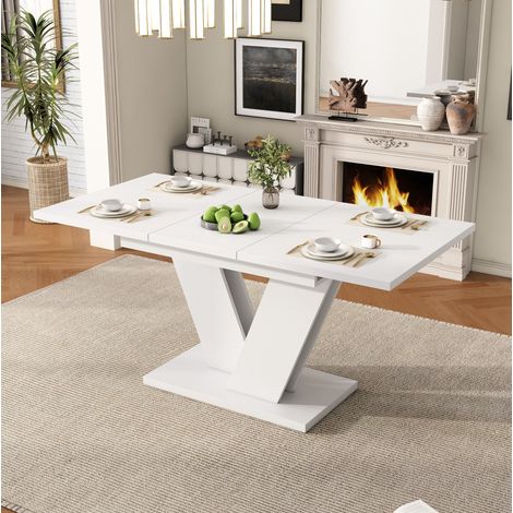 Table extensible 120/160 x 80 cm pour 4 à 6 personnes, rectangulaire, MDF blanc HAVRYA (1/5)