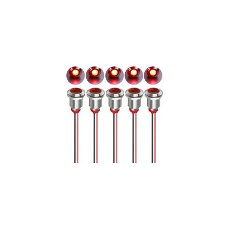 5pcs 12mm 12/24VDC LED Métal Indicateur - Lumière éTanche Signal Lampe Pilote Tableau de Bord Directionnel avec Fil(Rouge)