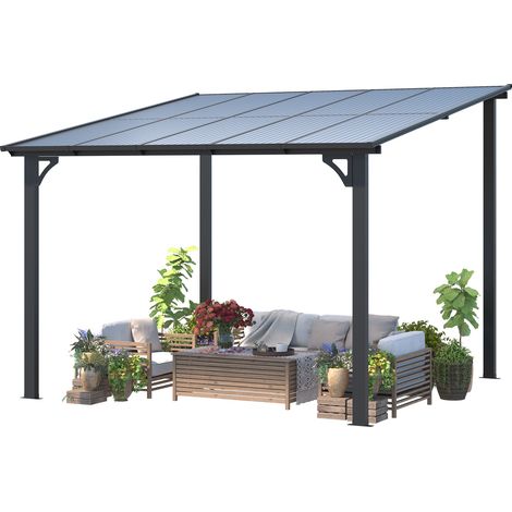 YODOLLA 3m x 3m Gazebo, Wall Mounted Gazebos Pergola on Clearance, Outdoor Patio Lean to Gazebo Awnings for Deck, Porch, Backyard and More, Black (1/5)