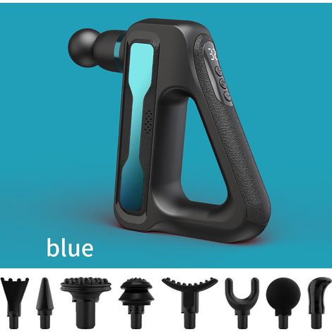 Pistolet de massage électrique pour tissus musculaires avec écran LCD, 32 niveaux de réglage, 8 têtes de massage/bleu-AquaForge