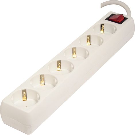 Multiprise 6x16 A + interrupteur - 1,5 m - Blanc - Chacon (1/3)