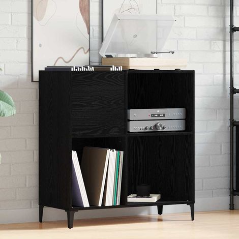 Schallplattenschrank Schwarz Eichen-Optik 84,5 x 38 x 89 cm (1/5)