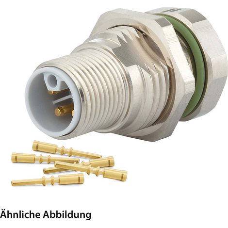 HUMMEL SET inkl. Kontakte M12 Power Gerätesteckverbinder, Crimpeinsatz gerade L-kodiert Polzahl 4+PE, Stift / PE-Buchse Hinterwand - 1 Stück