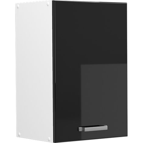 Hängeschrank R-Line, Schwarz Hochglanz, 40 cm mit offenen Regalen, Vicco