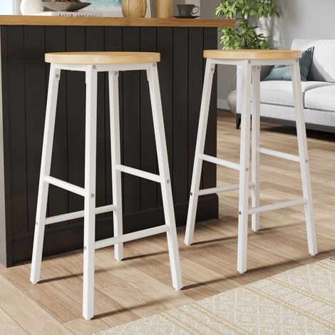 MEUBLIV 2 tabourets de bar 30x30x63 cm blancs – assise effet bois, sans dossier (1/5)