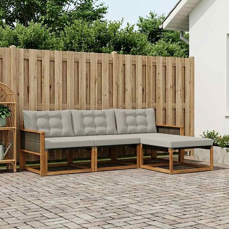 vidaXL Ensemble de canapés d'extérieur 4 pc Naturel et gris clair (1/5)