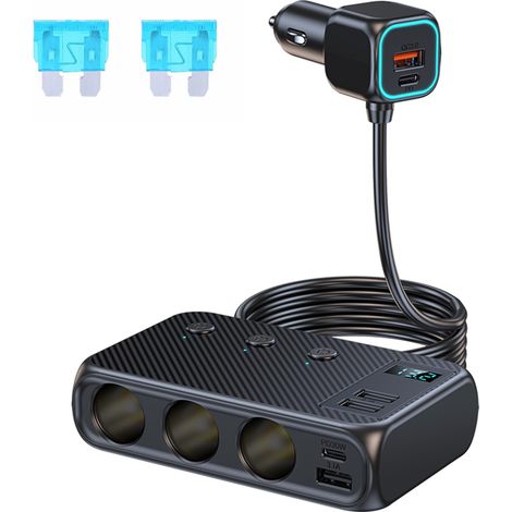 Autolader - 9 En 1 Cargador Rapido Para Encendedor De Cigarrillos - 6 Puertos USB PD QC - 3 Tomas De Corriente - 171 W - Compatible 12 V 24 V (1/5)
