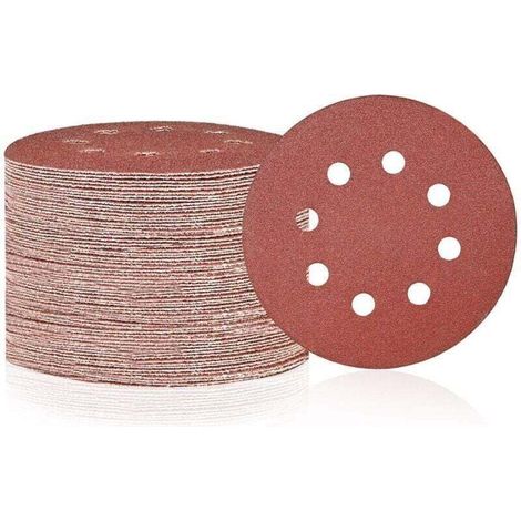 Disques abrasifs pour ponceuse orbitale aléatoire – Lot de 50 pièces, grain 80, 125 mm, 8 trous, papier de verre résistant