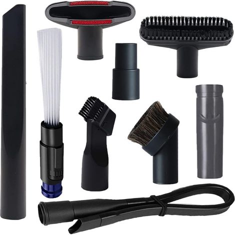 Ensemble de 9 brosses pour aspirateur avec adaptateur pour tuyau de 1 1/4" à 1 3/8" et adaptateur Dyson V6, ensemble de brosses pour le nettoyage de la maison (1/5)