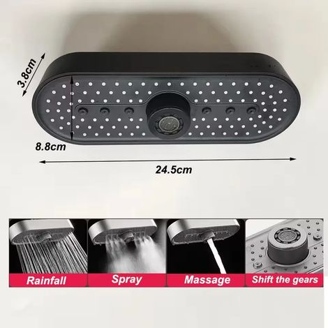 (Petit noir) Ensemble de pommeau de douche de plafond à grand débit et panneau extra large de 19 pouces, 3 modes, haute pression et économie d'eau (1/5)