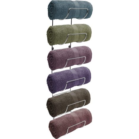 Porte-serviettes mural – 6 compartiments de porte-serviettes en métal argenté pour salle de bain, organisateur pour linge, salle de sport, camping-car, porte, armoire – Étagère à vin murale (1/5)