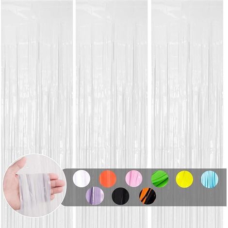 3 pièces Rideau Métallique Frange Macaron Blanc, 1mx2m Scintillants Foil Rideau Shimmer Décoration Macaron Blanc RIDEAU (1/5)