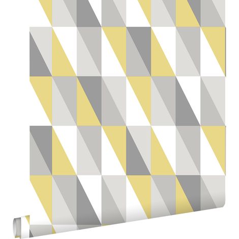 papier peint triangles graphiques jaune ocre et gris - ESTAhome (1/5)