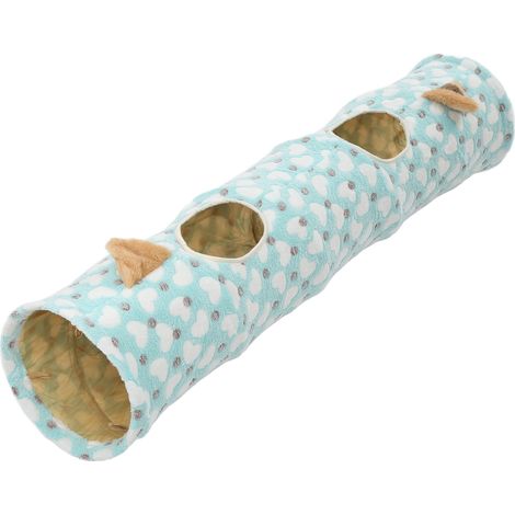 Tunnel pour Chat Pliable en Flanelle Douce avec Balle Intégrée et Oreilles Design, Structure à Ressorts Robuste, Idéal pour Chats, Lapins et Chiots, 120x26 cm (1/5)